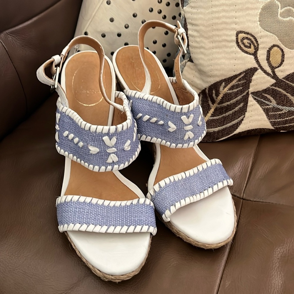JACK ROGERS raffia wedge high heel sandals